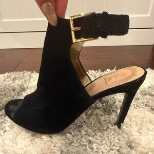Tory Burch Black Suede Heels Ankle Strap Buckle Stiletto Pumps Size 8